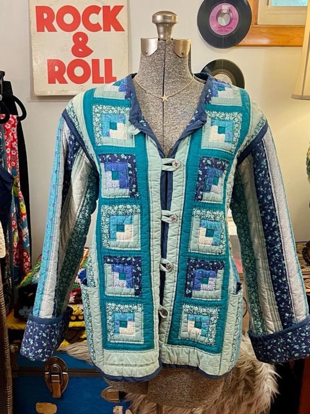 Quilted Patchwork Jacket - Teal & Navy